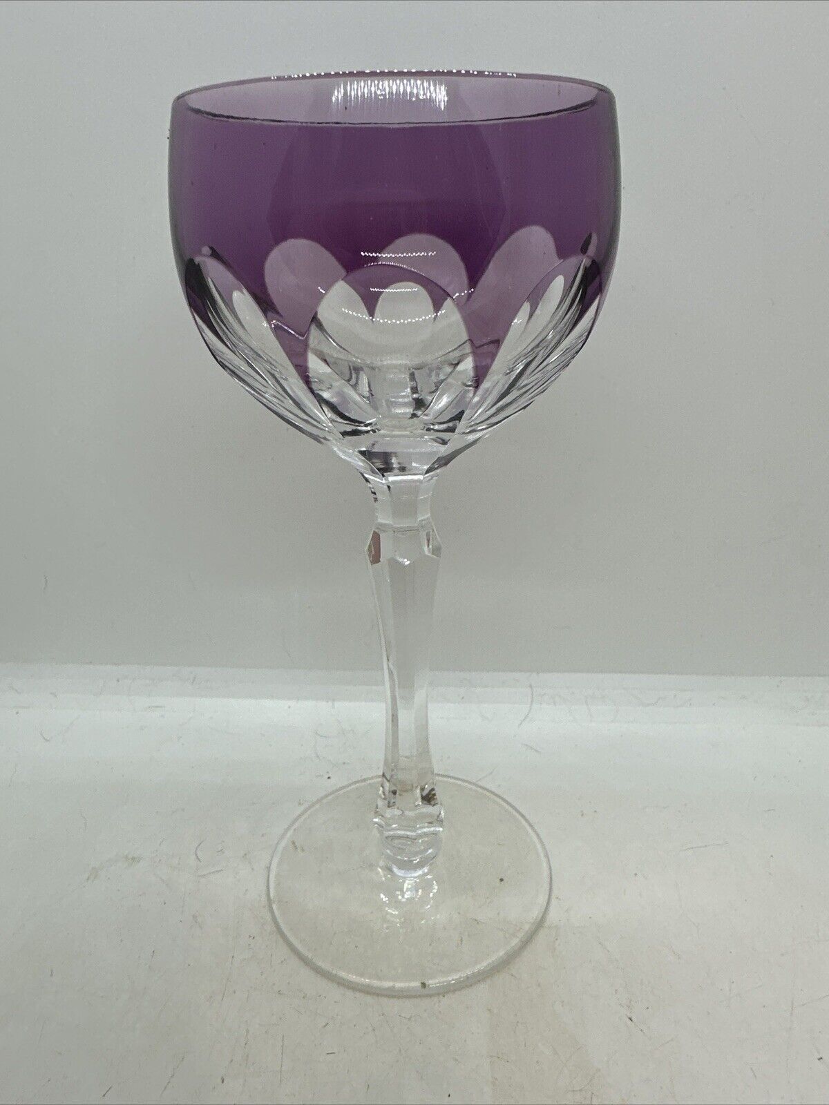 Antique Purple / Lavender cut to clear wine hock crystal stemware, 7 1/2\