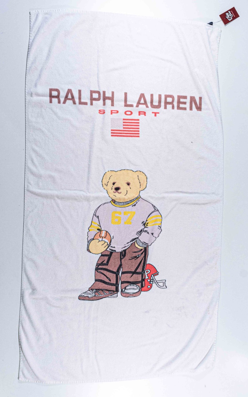 VTG 90s Polo Sport Ralph Lauren Football Bear Beach Towel Faded Sunwashed 62x33