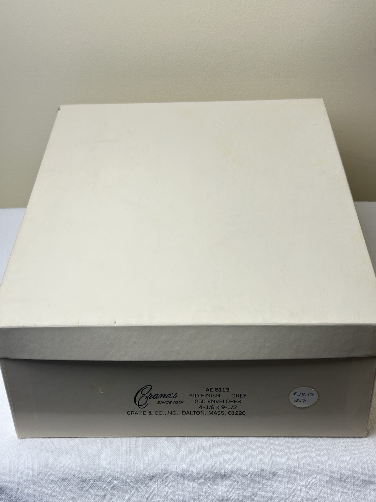 Vintage New NOS Crane’s Kid Finish Grey 4 1/8 x 9 1/2 Envelopes Box of over 200