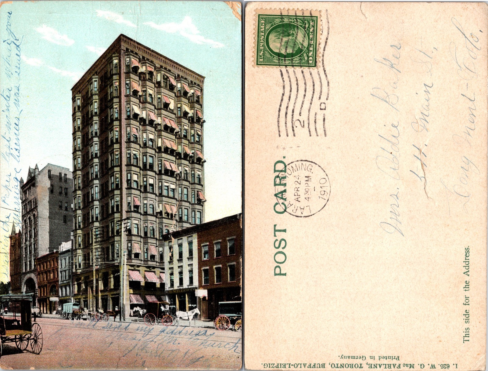 Hamilton Hotel Building Street Scene Horse Carriage Postcard