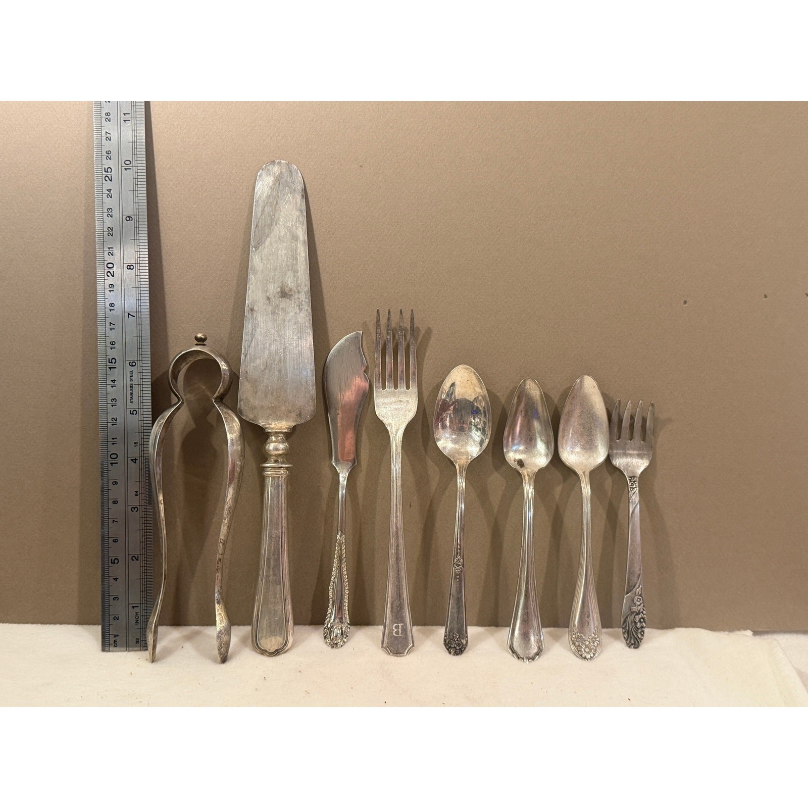 Vintage Silverplate Flatware Lot of 8 Mixed Serving Utensils Spoons Forks Tongs