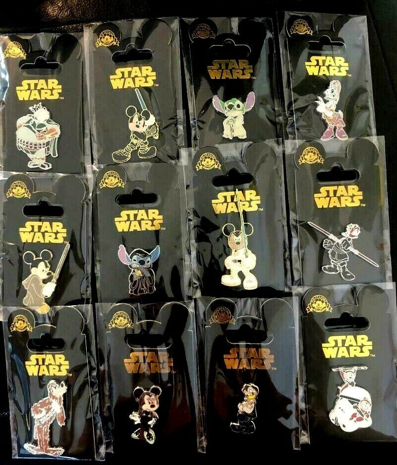 ✨ 12 Pin Star Wars Disney Character Pins 2008 Complete Set - Yoda Boba Fett Leia