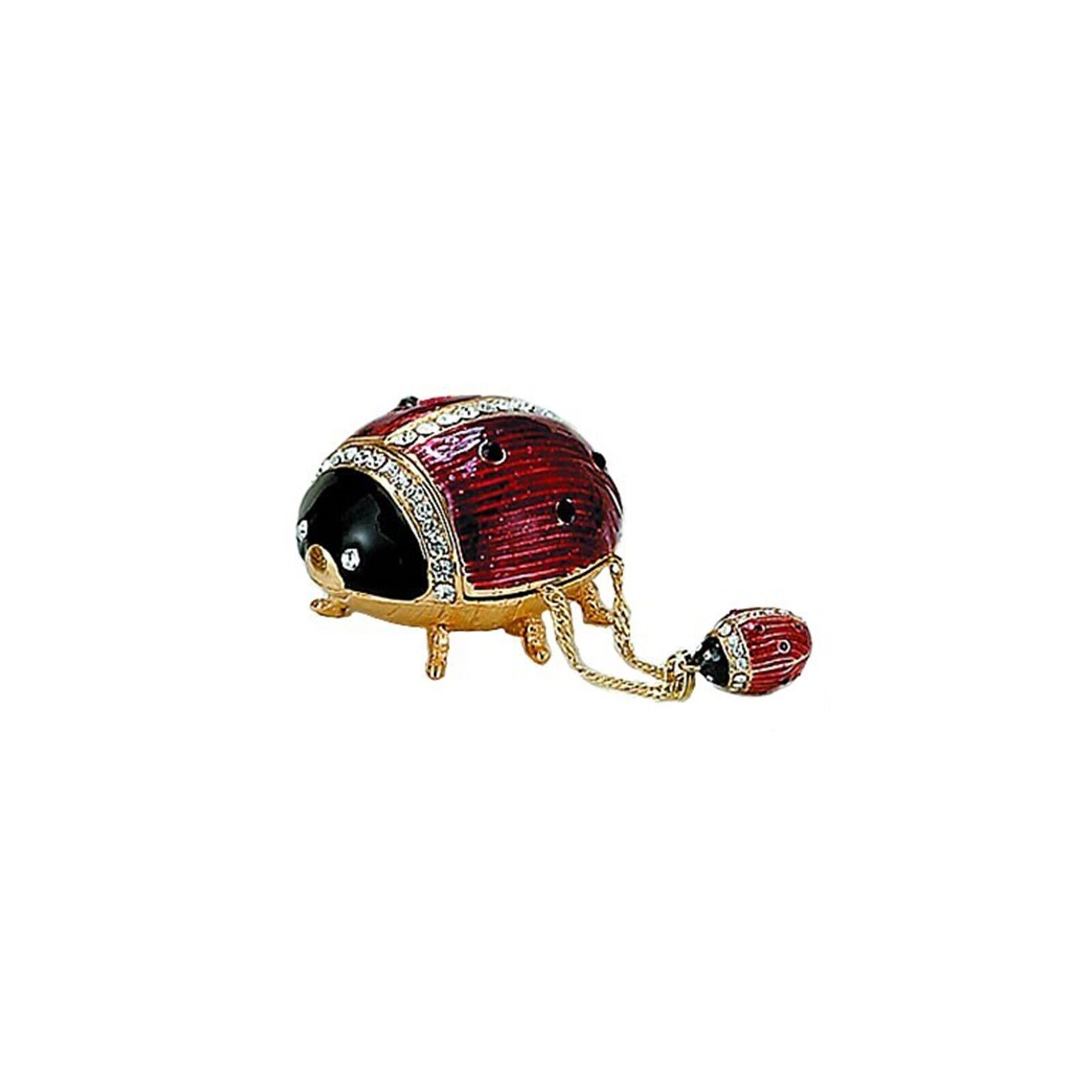 Kubla Craft Jeweled Enameled Trinket Box: Ladybug Box w/Pendant Necklace, #4006