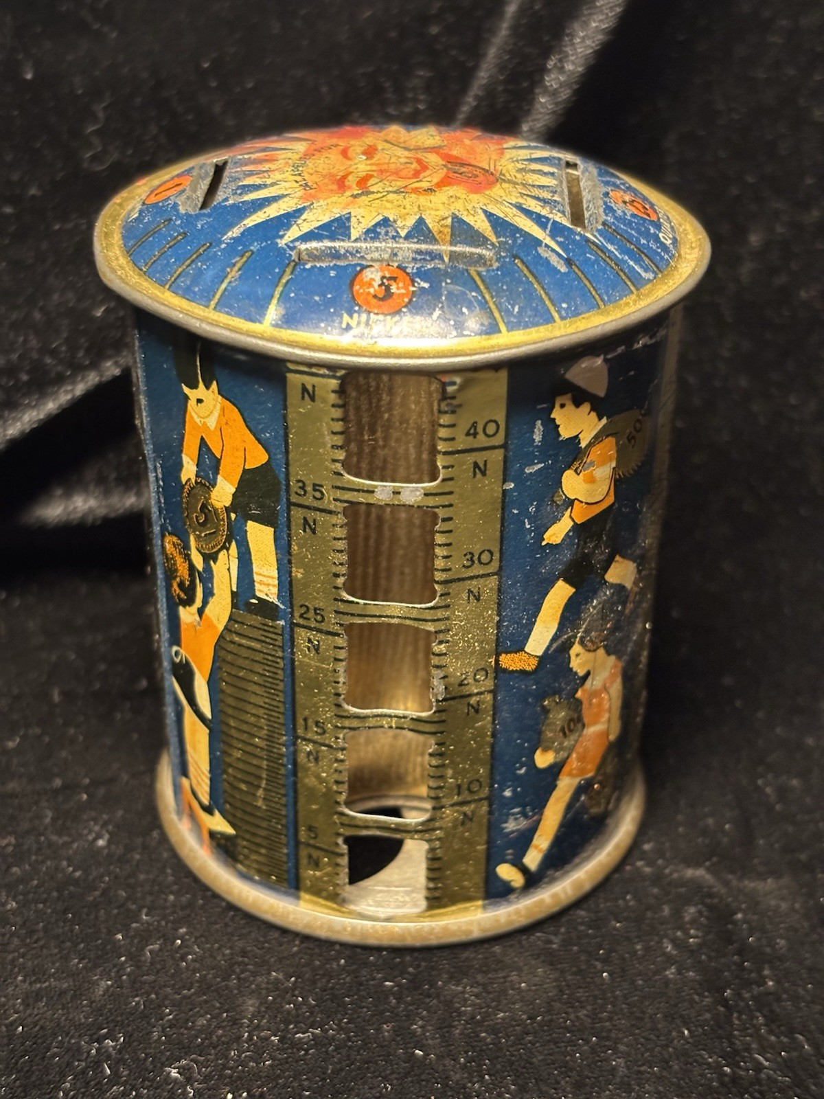 Vintage 1938 Tin Lithograph Rotary Coin Sorter Bank Made by Louis Kriegsfeld