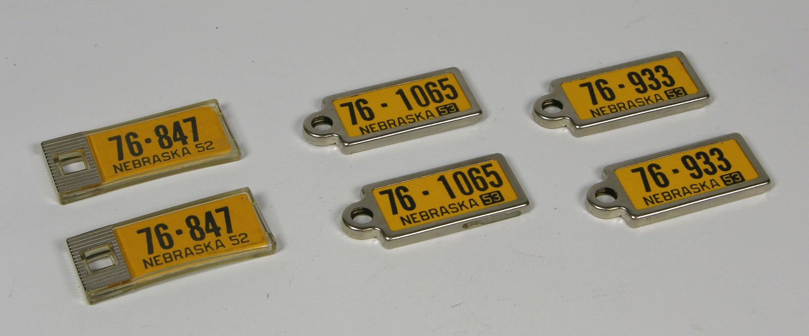 Vintage Disabled American Veterans Mini License Plate Key Tags - Nebraska 1952-3