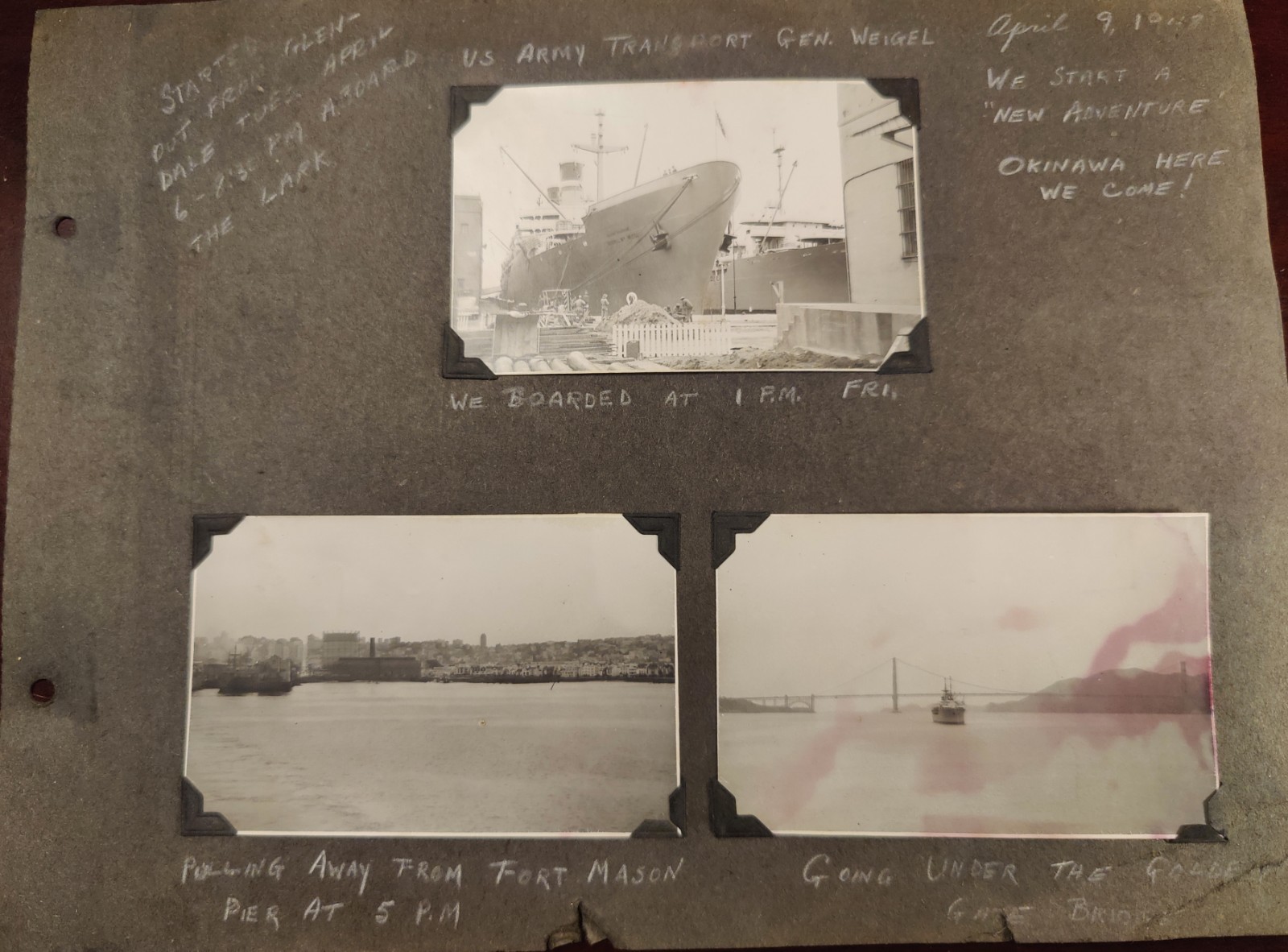1948 USAT General Weigel Fort Mason Okinawa Voyage X7 Photos Album Page OOAK