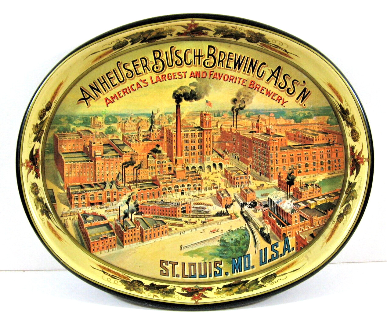 Vintage Anheuser-Busch Brewing Assn Oval Beer Tray Brewery Image Largest Brewery