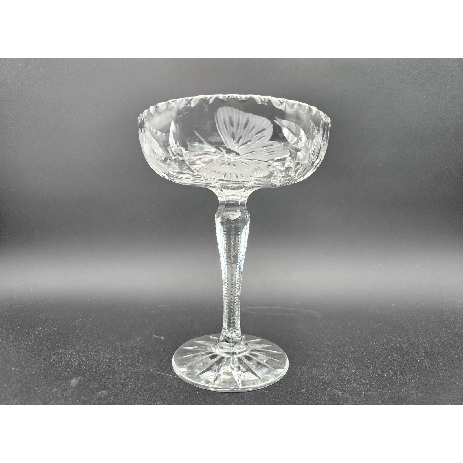 Clear Cut Crystal Butterfly Flowers Compote Late American Brilliant Period 1920s