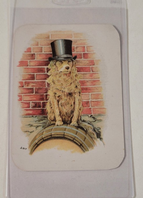 1880s FUNNY DOG & HAT Victorian TRADE CARD Nudavene Flakes ROCKFORD OATMEAL Rare