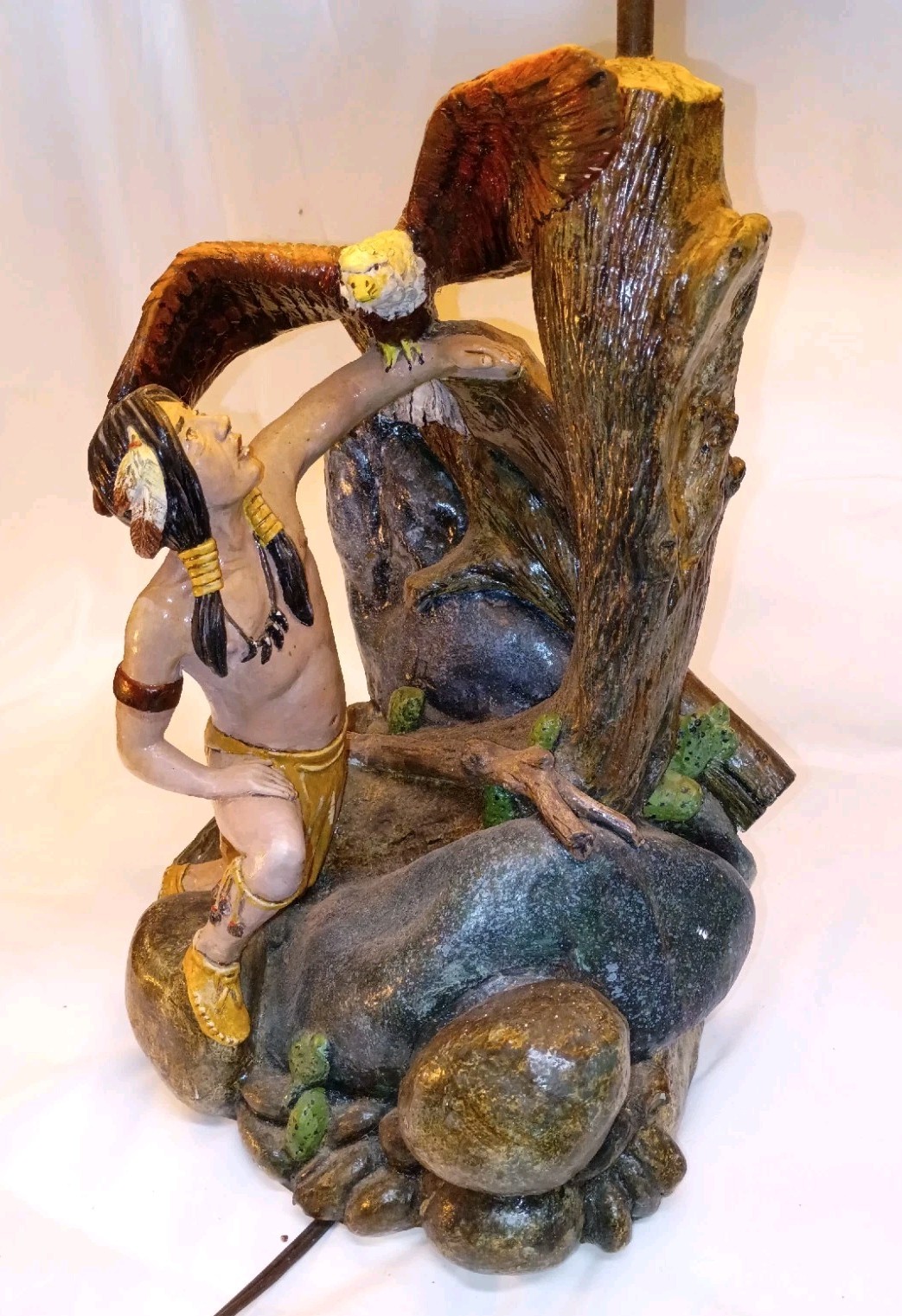 Vintage APSIT BROS. OF CALIF. 1983, Indian & Bald Eagle, Hand Painted Lamp, WORK
