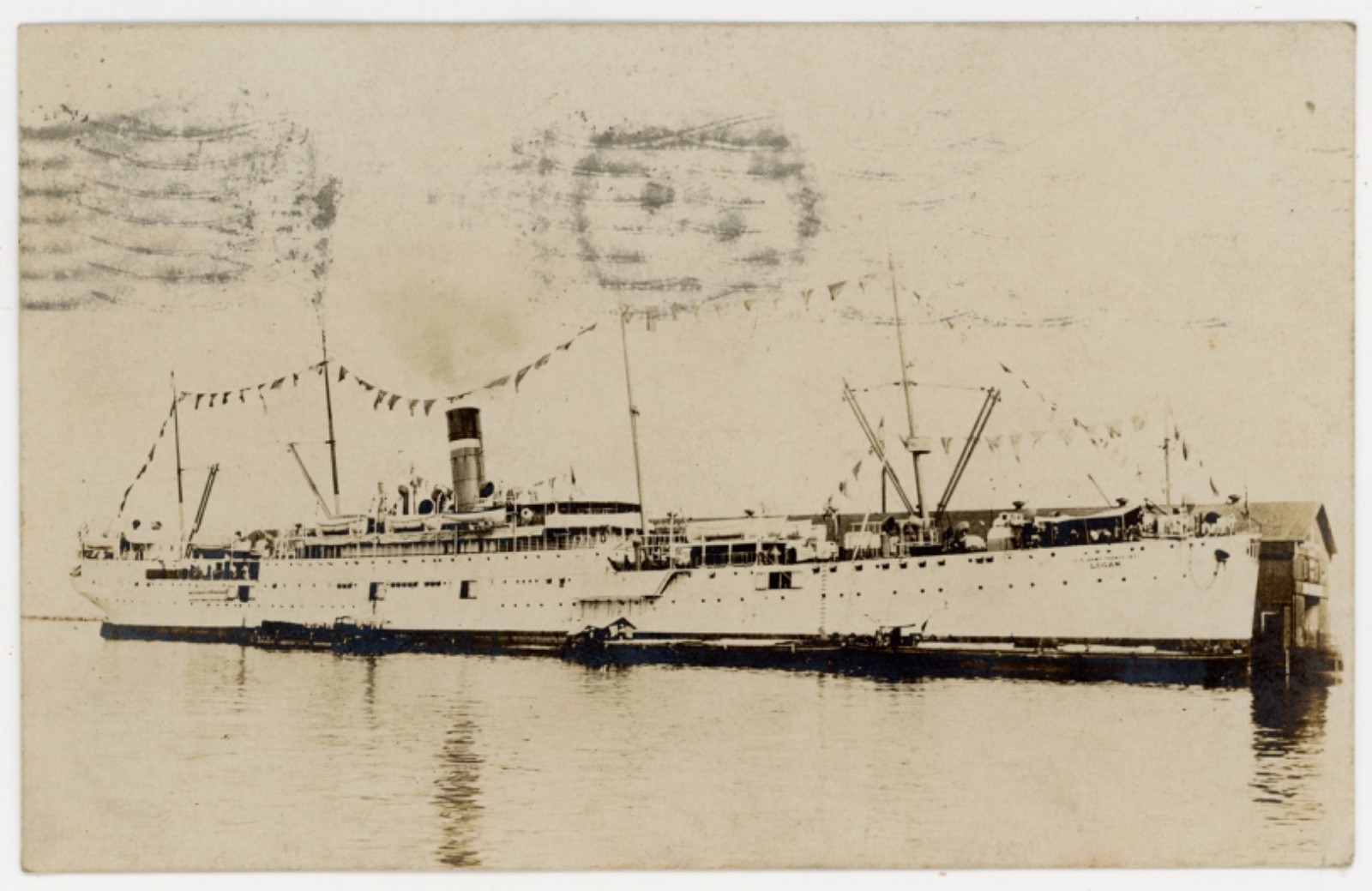 US Logan Army Transport Ship at Honolulu Hawaii RPPC, w/ 1910 scarce Flag Cancel