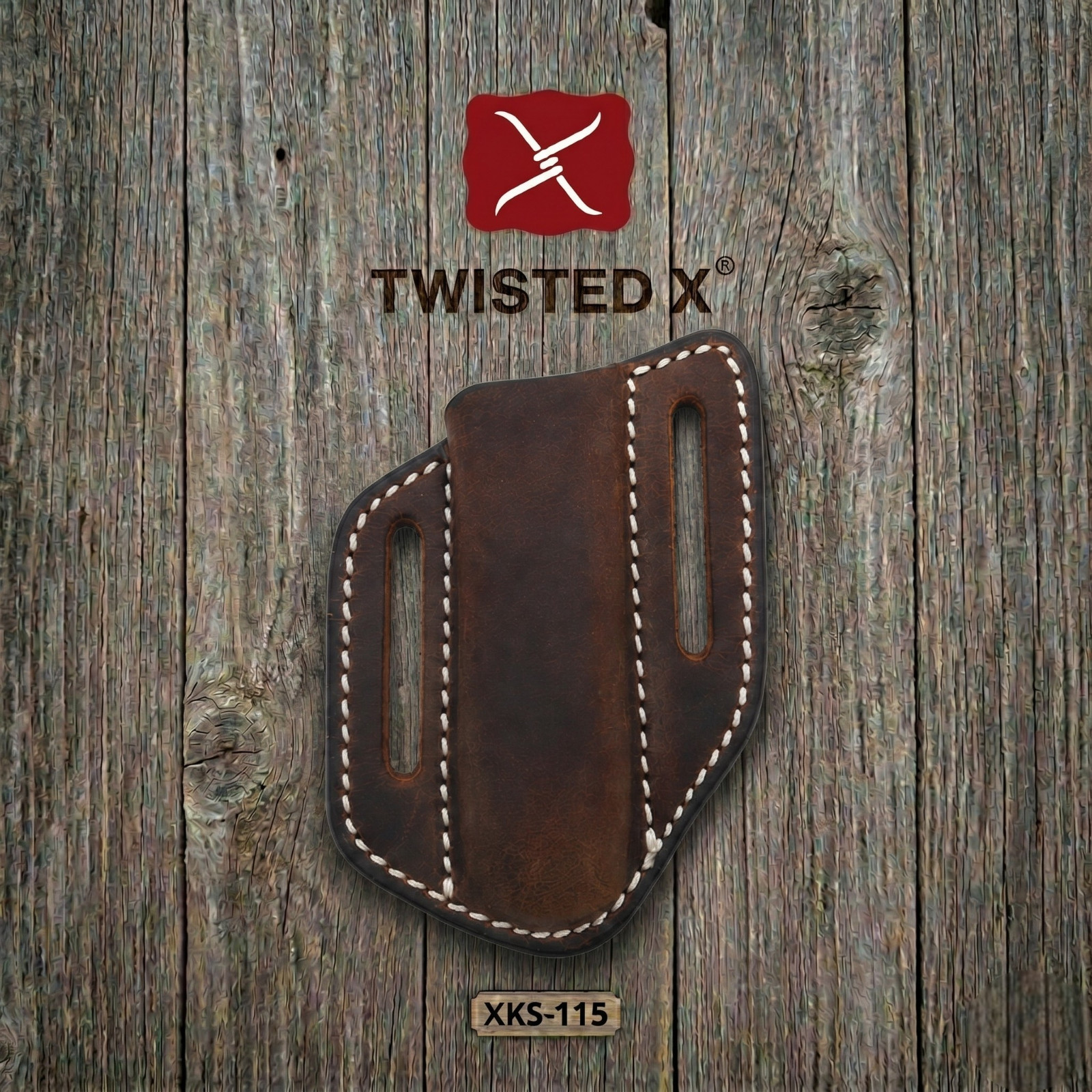 Twisted X® XKS-115 Leather Sheath Brown Pancake Belt Loop Vertical Carry Trapper