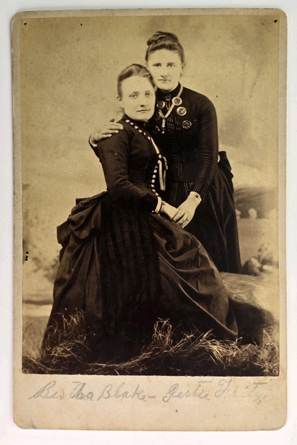 Antique Cabinet Card Photo Rare ID\'d Affectionate Victorian Women Gay Interest 