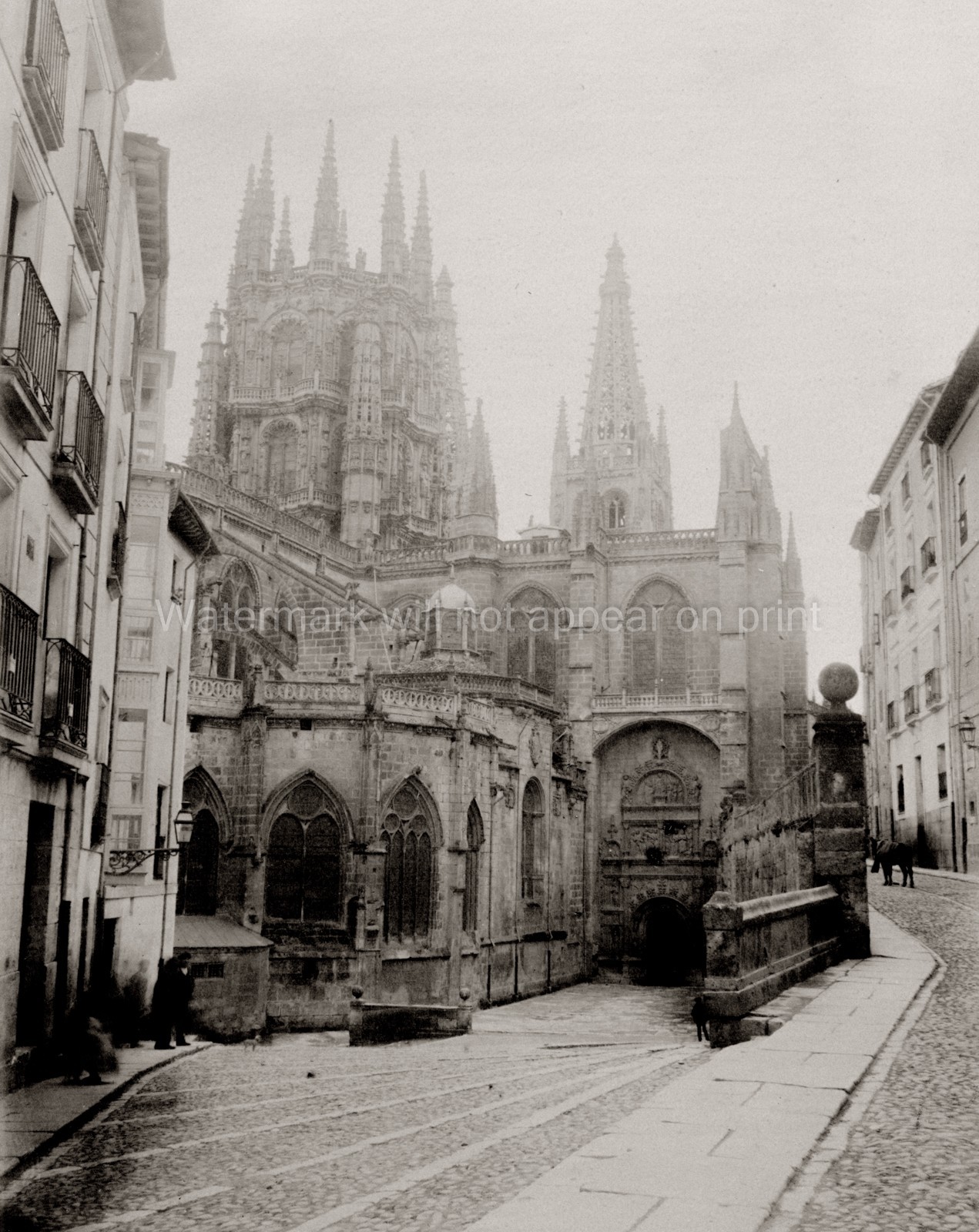 Burgos Spain Cathedral Street View Gothic Architecture Vtg. Photo 19thC.