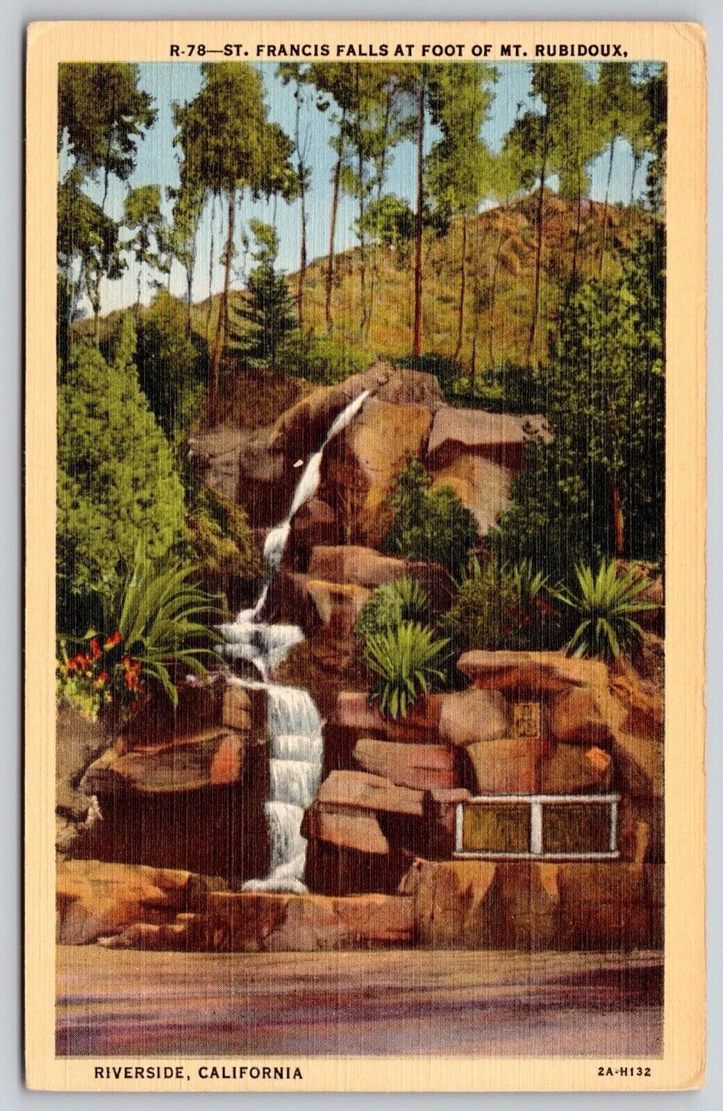 St Francis Falls Mt Rubidoux Riverside California Ca Linen Postcard
