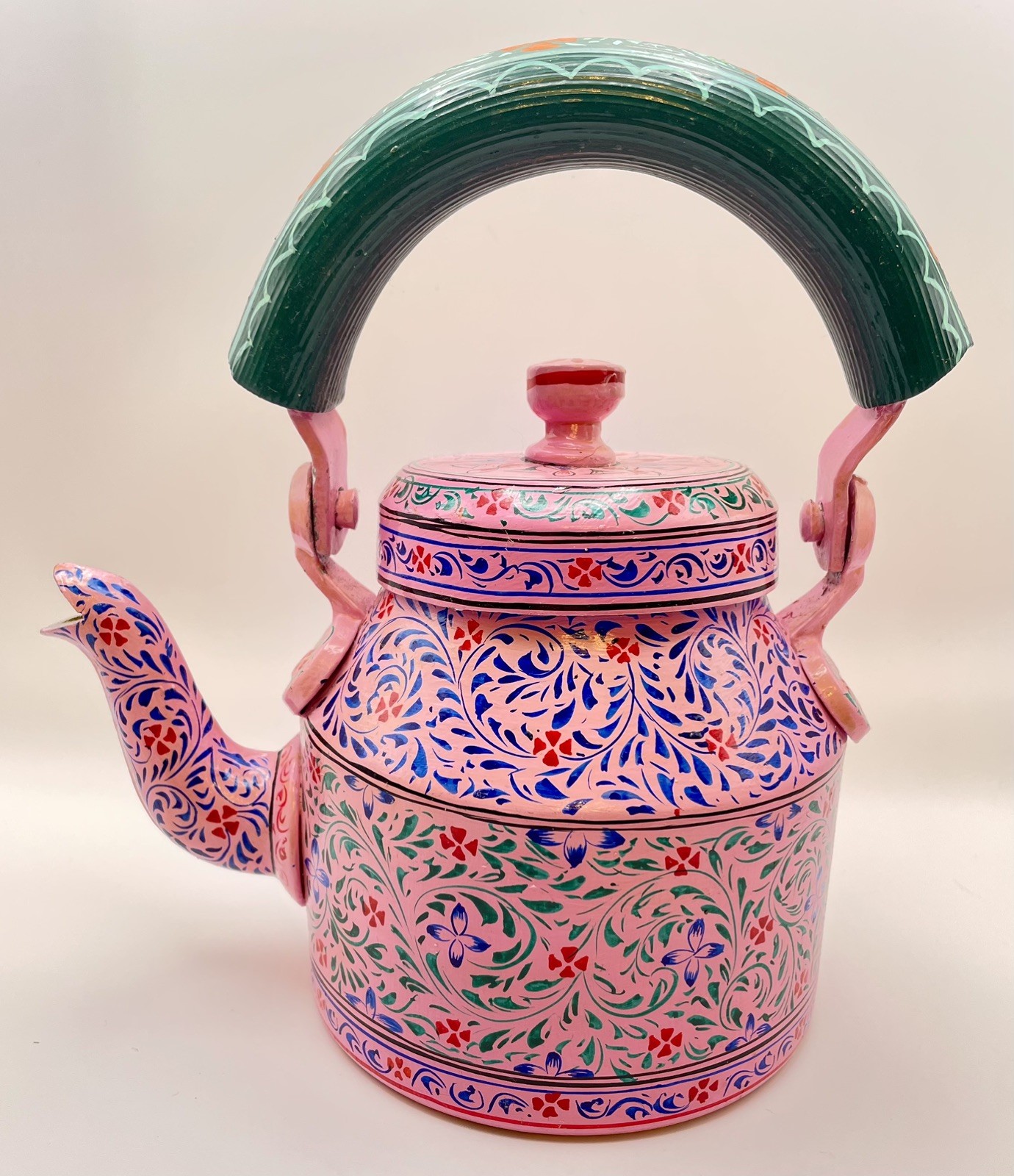Kaushalam Vintage Hand Painted Stainless Steel Floral Kettle Pink City Mughal Kaushalam Vintage Hand Painted Stainless Steel Floral Kettle Pink City Mughal