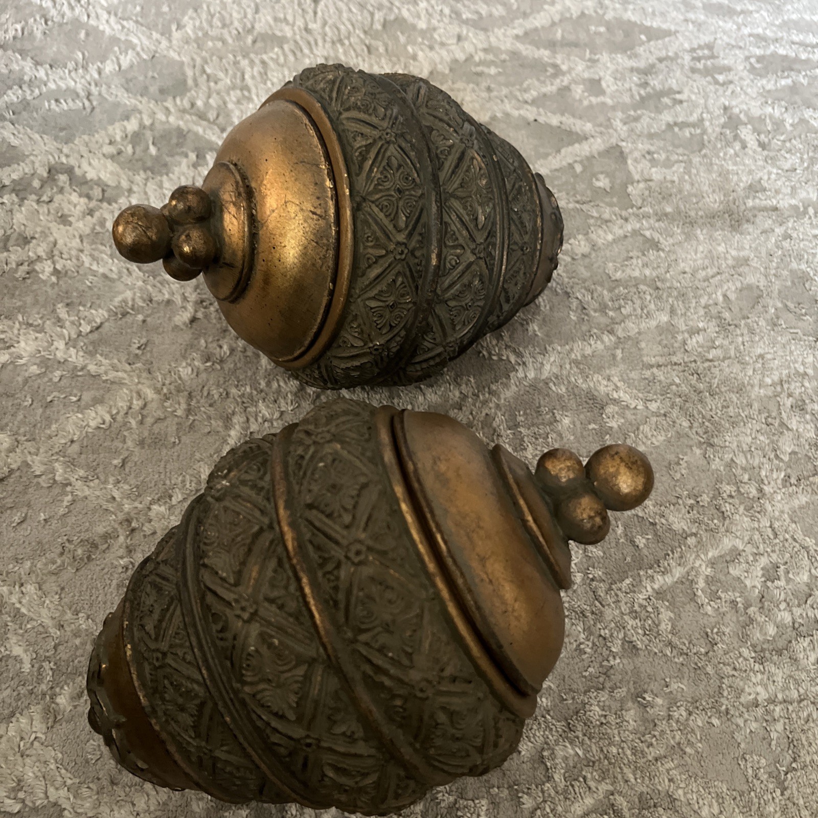 2 Vintage Art Deco Egg Shaped Trinket Box With Lid Bronze 2 Vintage Art Deco Egg Shaped Trinket Box With Lid Bronze