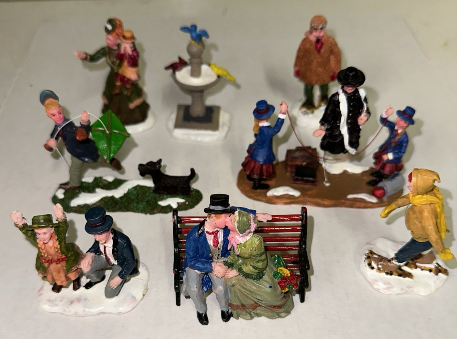 Lemax Christmas Village Figures Lot x10 Skaters Carolers The Kiss Fountain Dog