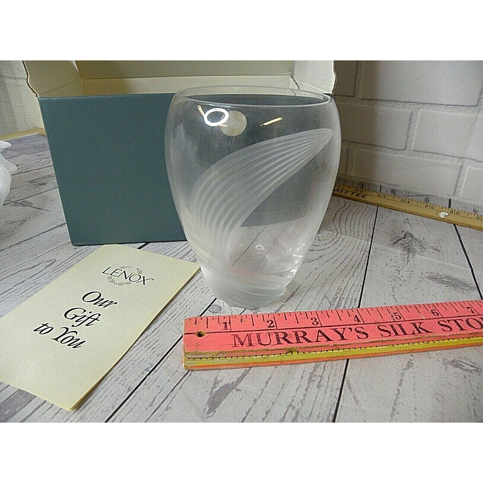 New Lenox Vase Windswept Clear Frosted Cut Swirls Full Lead Crystal