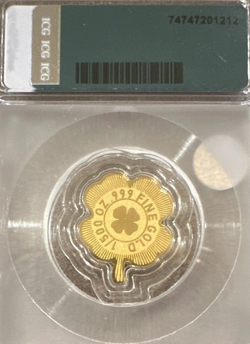 ICG Gold Lucky Clover MS70 1/500 oz .999 Fine Gold Coin Cert# 74747201212