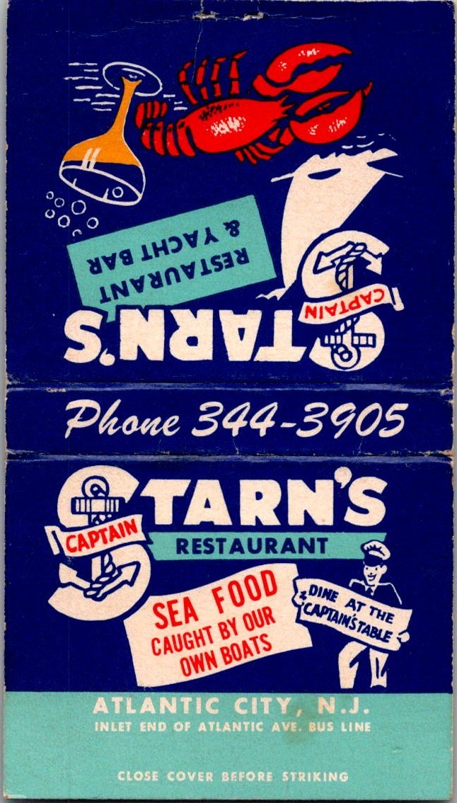 Captain Starn\'s Restaurant Atlantic City NJ Vintage Matchbook Cover 4MM26-3-1