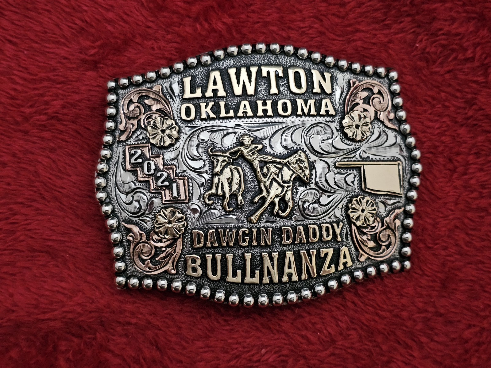 X~Treme RODEO CHAMPION Bull Dogging TROPHY BUCKLE☆Rare☆2021☆Lawton Oklahoma☆371