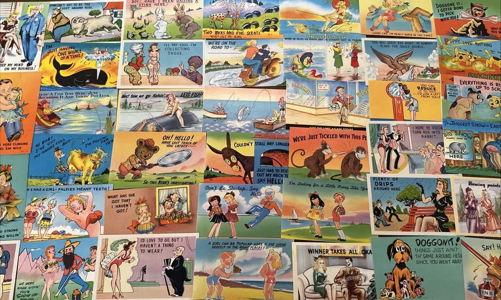 Huge ~ Lot of 50 Linen~Comic~Postcards~Mixed Topics~Funny  Humor~Unused~r726
