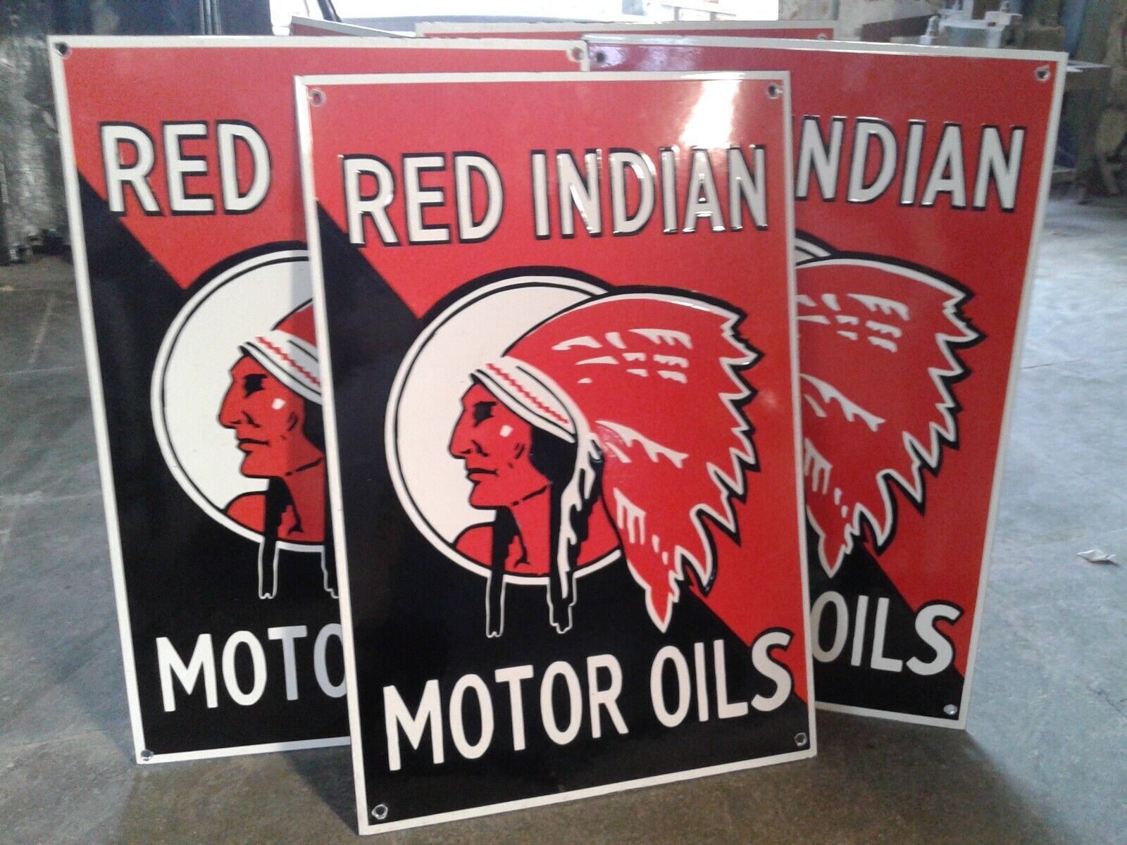 PORCELAIN RED INDIAN ENAMEL SIGN 24X14 INCHES LOT OF 3