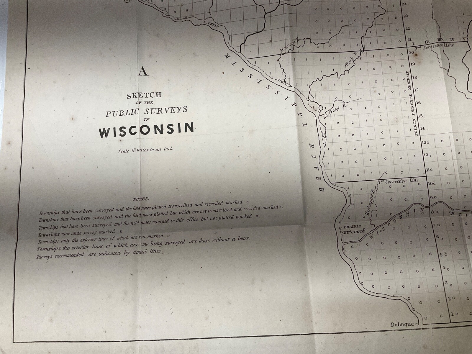 WISCONSIN SURVEY AND INDAIN  TRIBES RIVERS MENOMONIE & ONIEDA INDIANS CA 1840’s