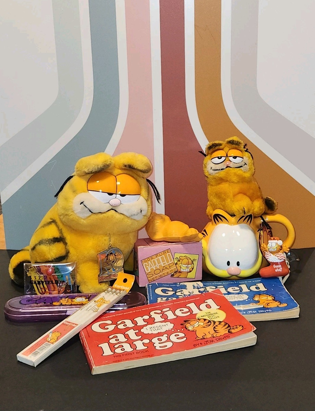Garfield Anniversary Plush/Collectibles Lot - Vintage Dakin Plush, Mug, Clips ++