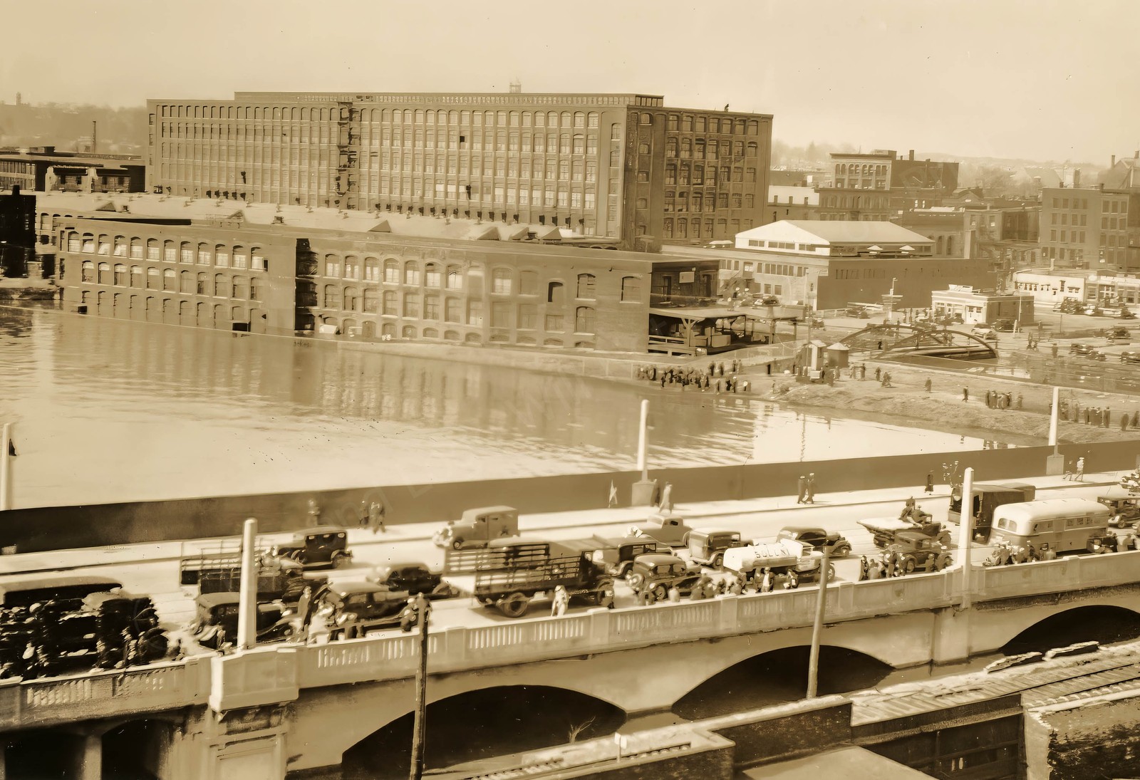 1929 Mills and the Central Bridge Lawrence, MA Old Photo 13 x 19 Reprint