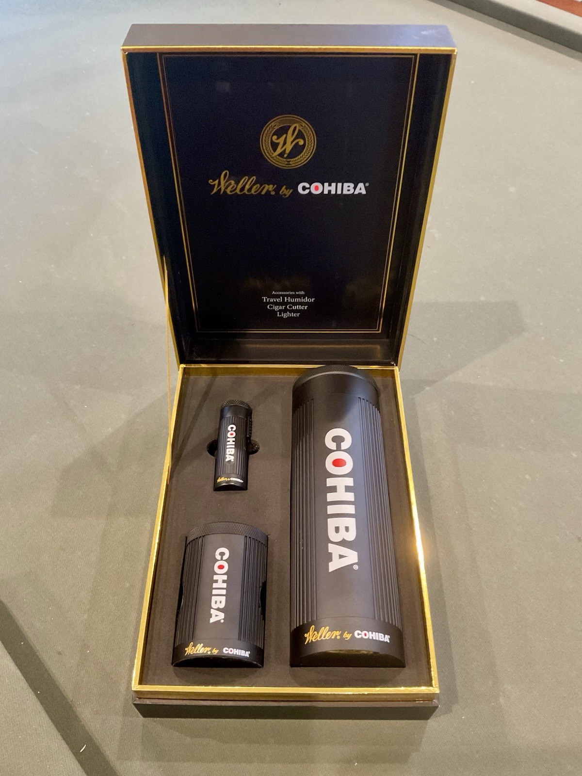 Weller by COHIBA Travel Humidor Set w/ Cigar Cutter, Cigar Torch Lighter, Boxed Weller by COHIBA Travel Humidor Set w/ Cigar Cutter, Cigar Torch Lighter, Boxed