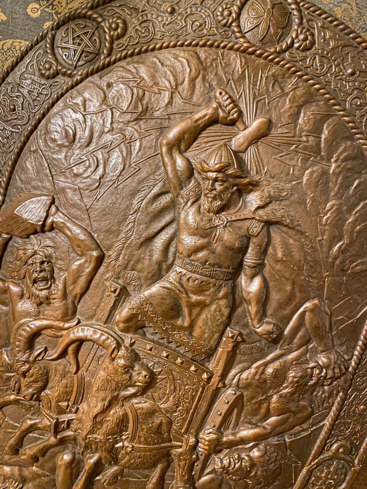 Museum Quality Thor God of Thunder Marvel Viking Hammer Antique Bronze Shield