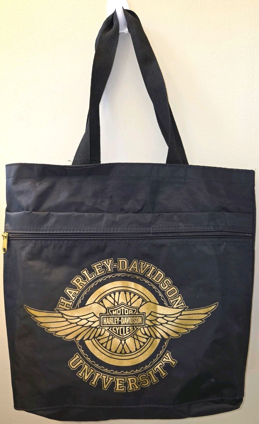 Vintage 2003 Harley-Davidson University Tote Bag Black Gold Winged Logo Nylon Vintage 2003 Harley-Davidson University Tote Bag Black Gold Winged Logo Nylon
