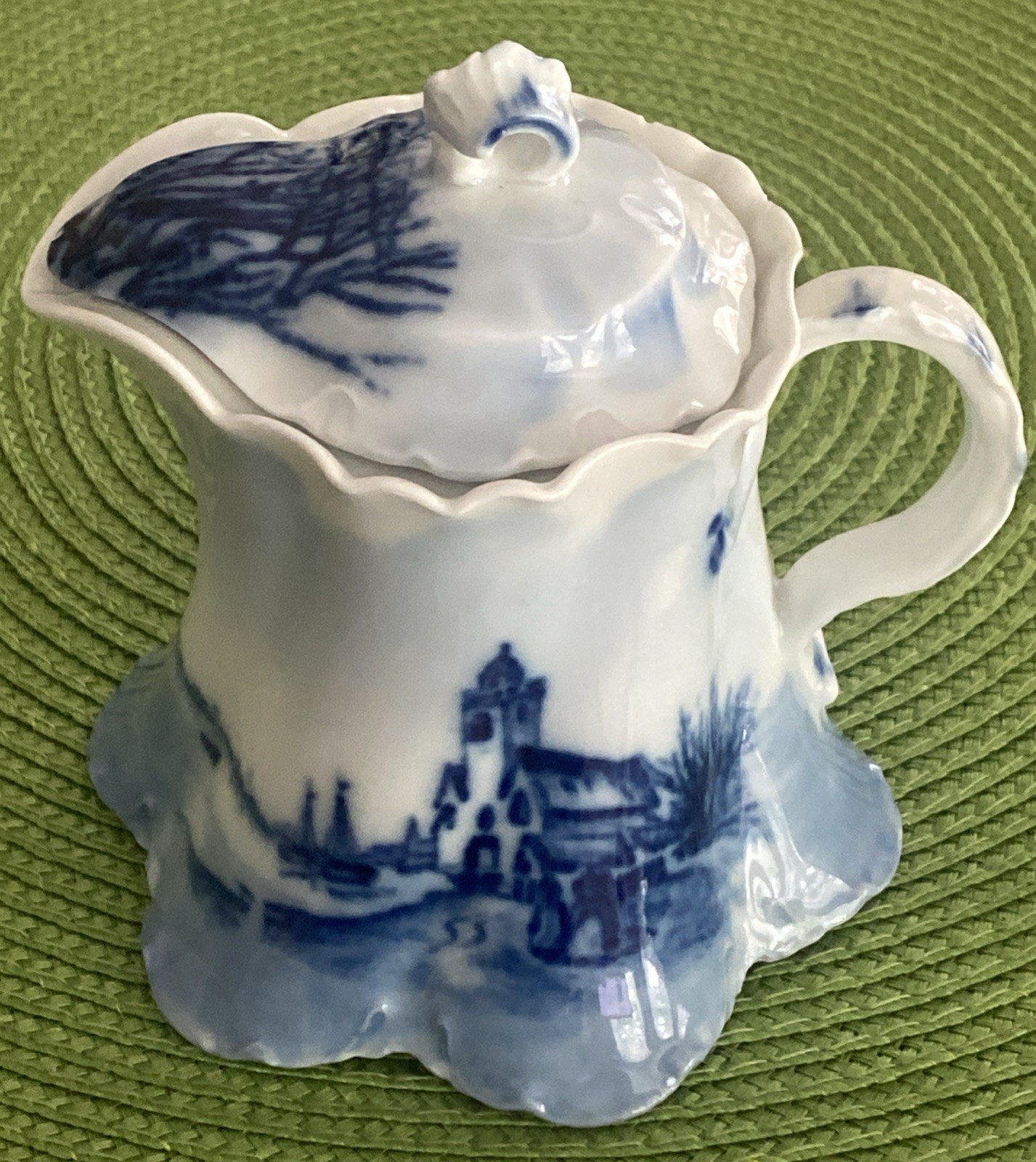 Antique Rosenthal Versailles Delft Scenic Porcelain Creamer With Lid,  c1930s