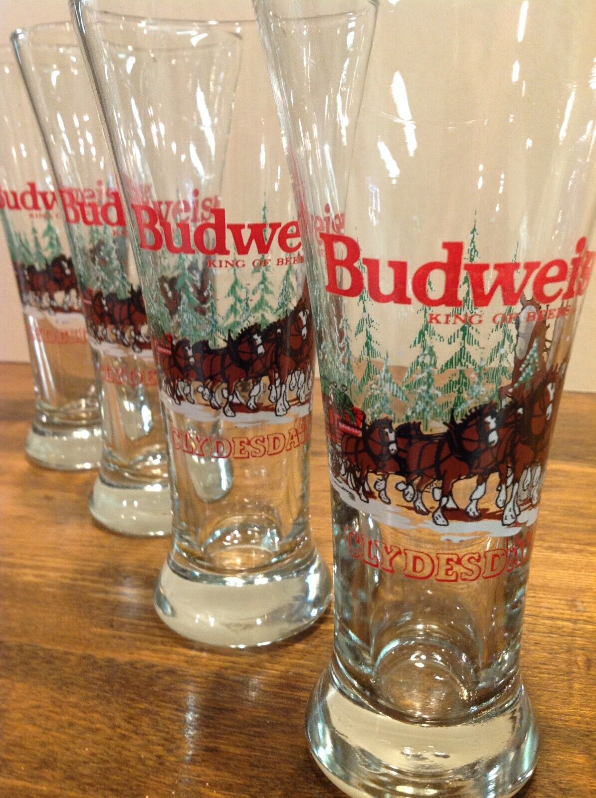 Lot of 5 Vintage Budweiser Pilsner Beer Glass Clydesdale, (4) 1992, (1) 1989