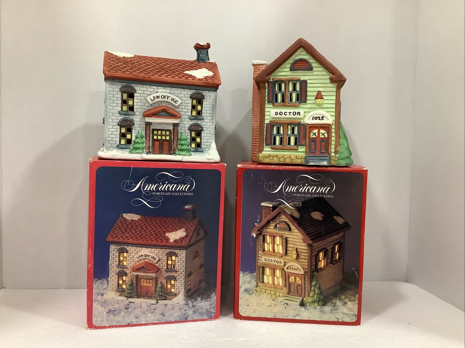 Americana Porcelain Collectable “Law Office” & “Doctor” Illuminated Houses