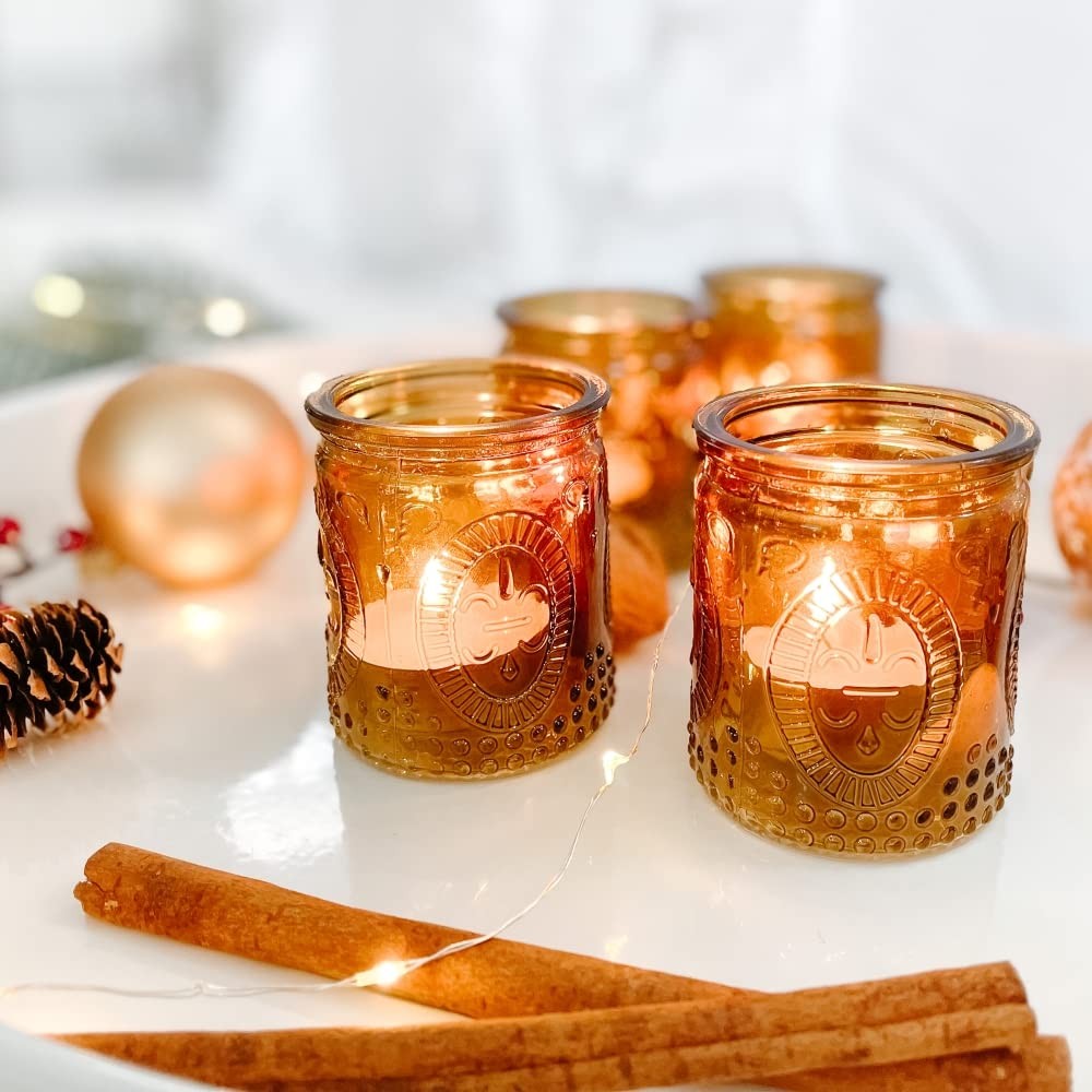 Kate Aspen Vintage Amber Glass Tea Light Candle Holders Set of 4 Votive Holders