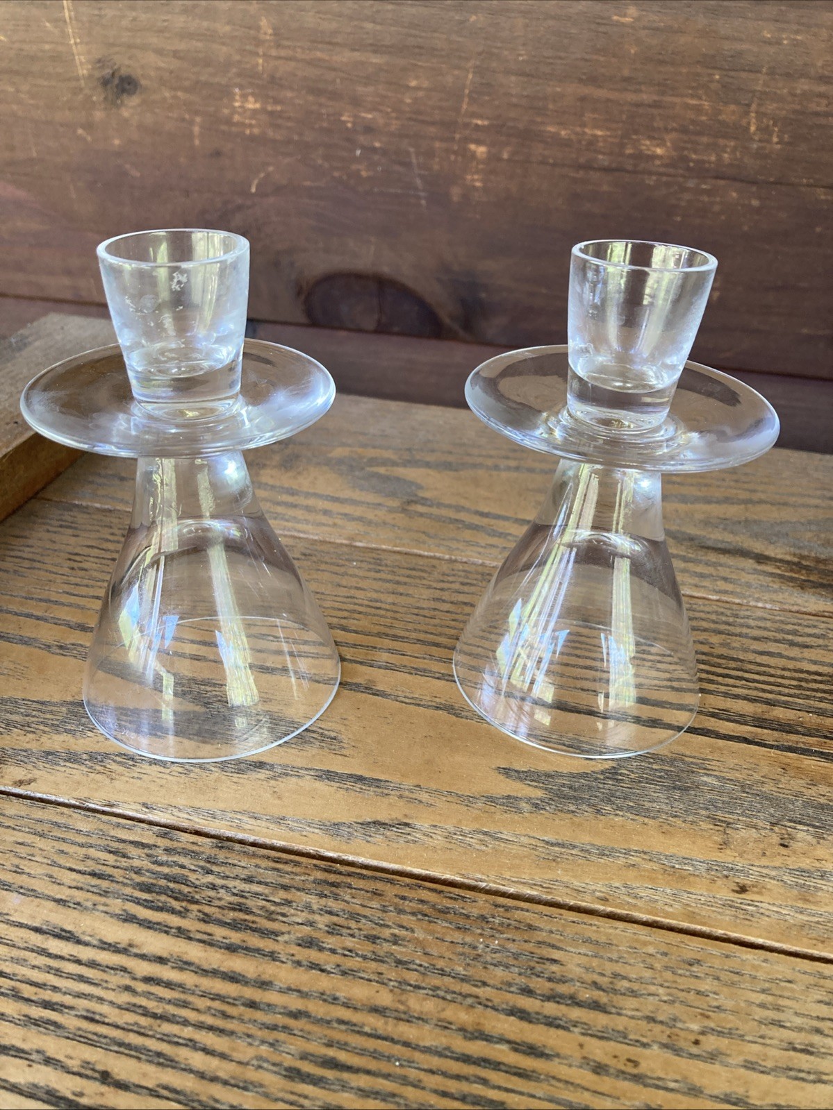 Vtg 78 Lenox Stueben-style Clear Crystal Candle Holders Crystal Gallery Signed
