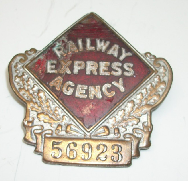 Great Vintage Railway Express Agency Badge Pin #56923 Brass Enamel 1920s