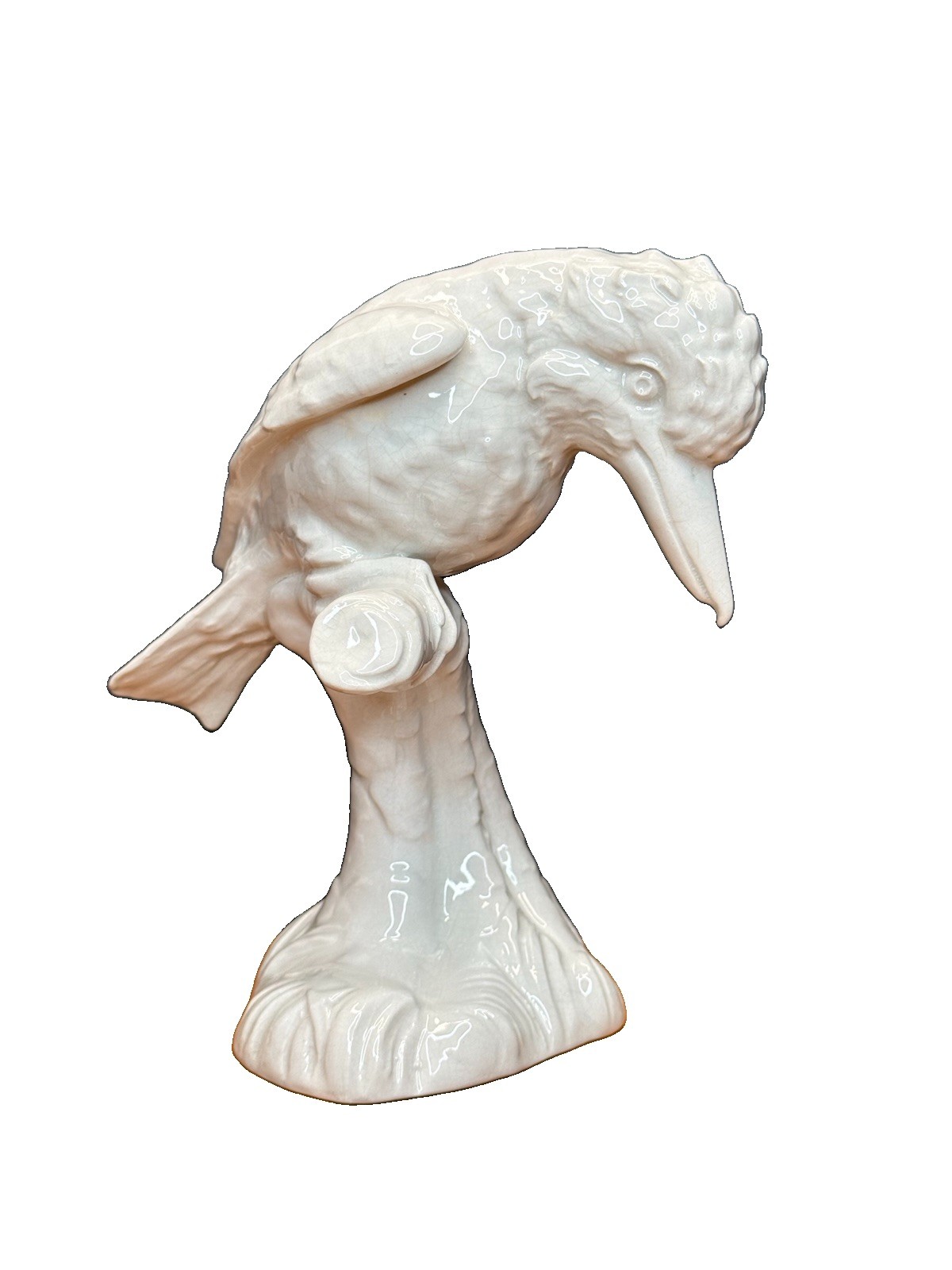 VTG Perched Kookaburra Kingfisher Australian Bird White Ceramic Figurine Glazed