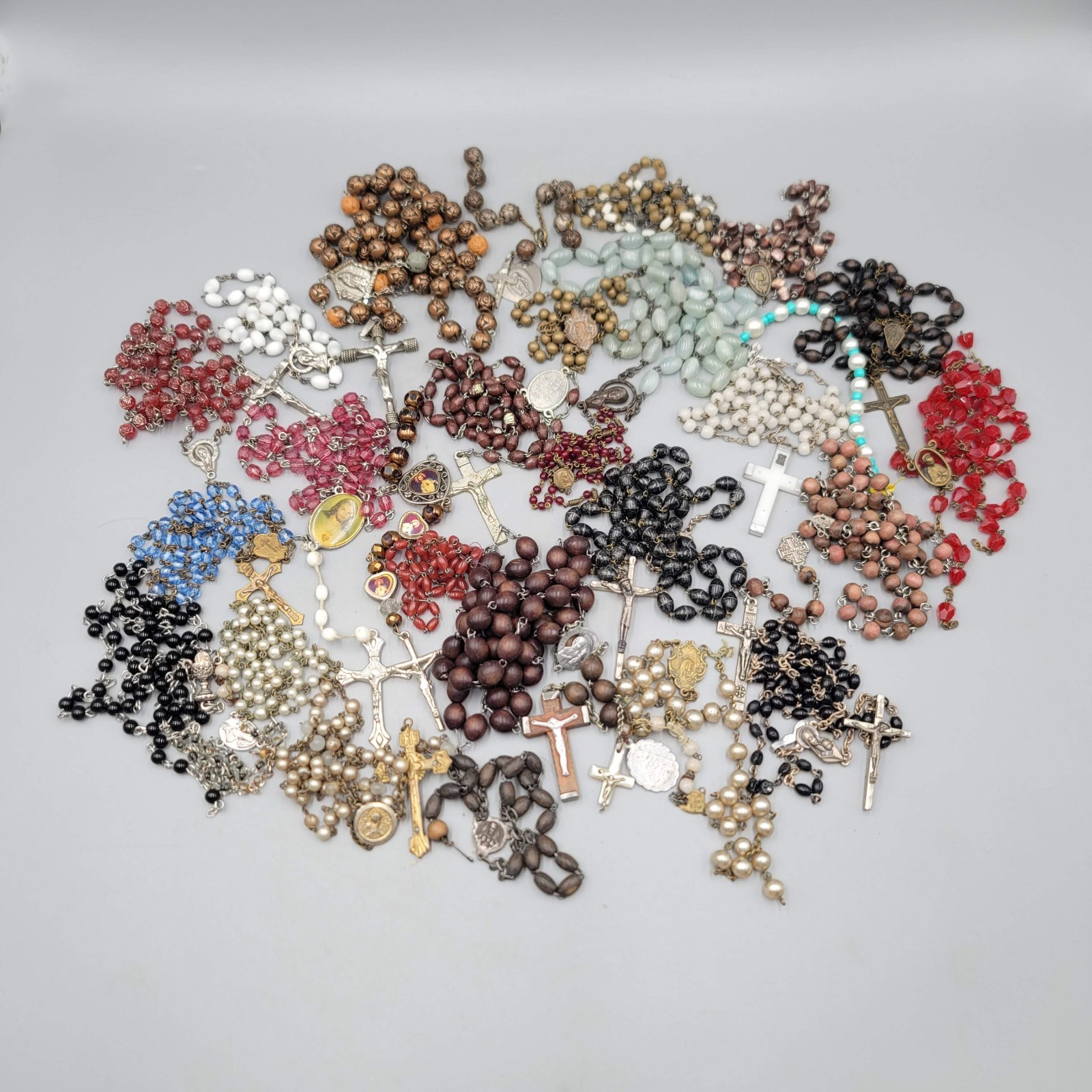 Lot of Old Broken Rosary Bead Parts Repair Lot