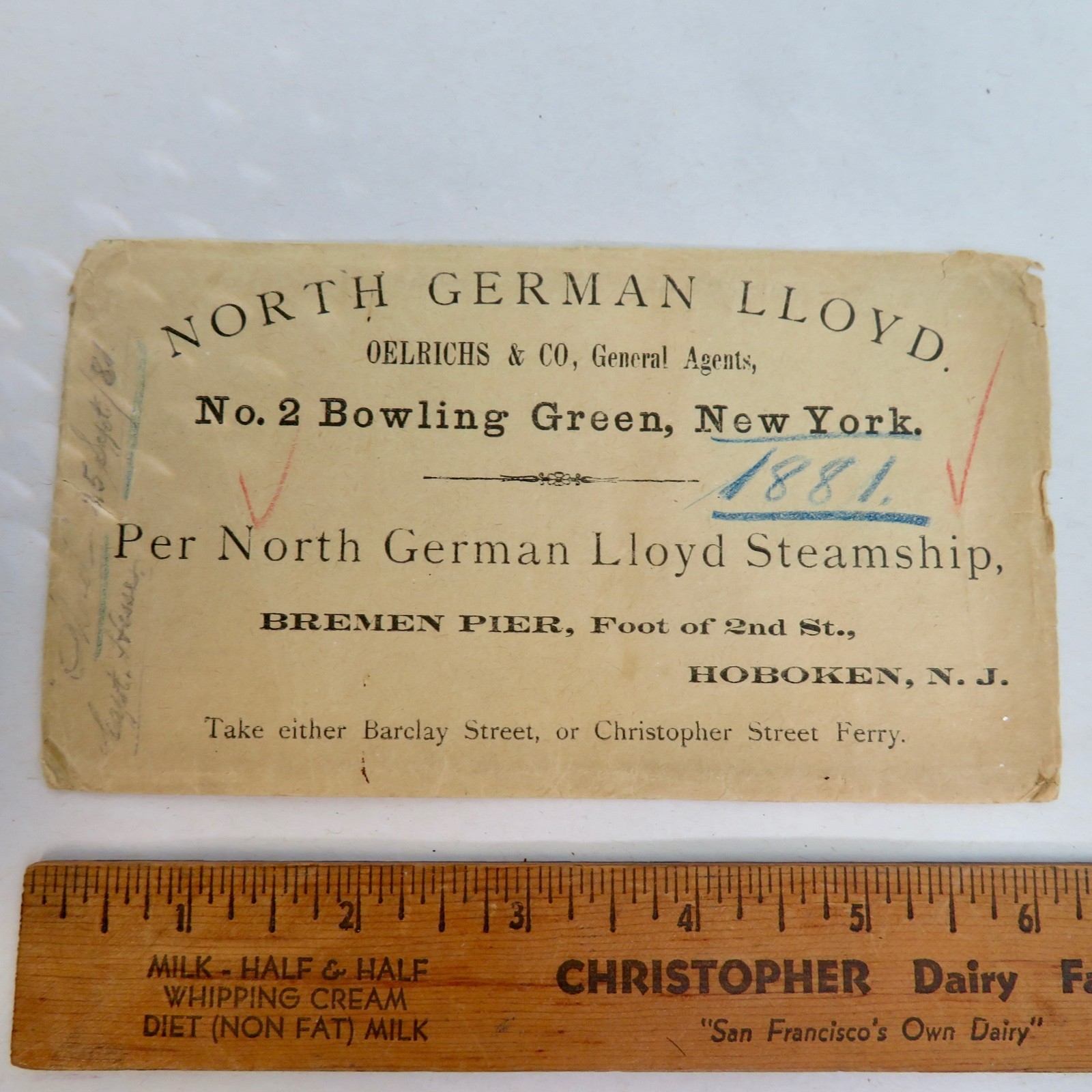 1881 NORTH GERMAN LLOYD STEAMSHIP, BOWLING GREEN NEW YORK  - ENVELOPE