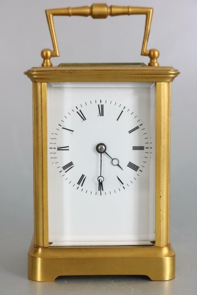 FINE ANTIQUE FRENCH CARRIAGE CLOCK uncommonly good GILT BRASS working