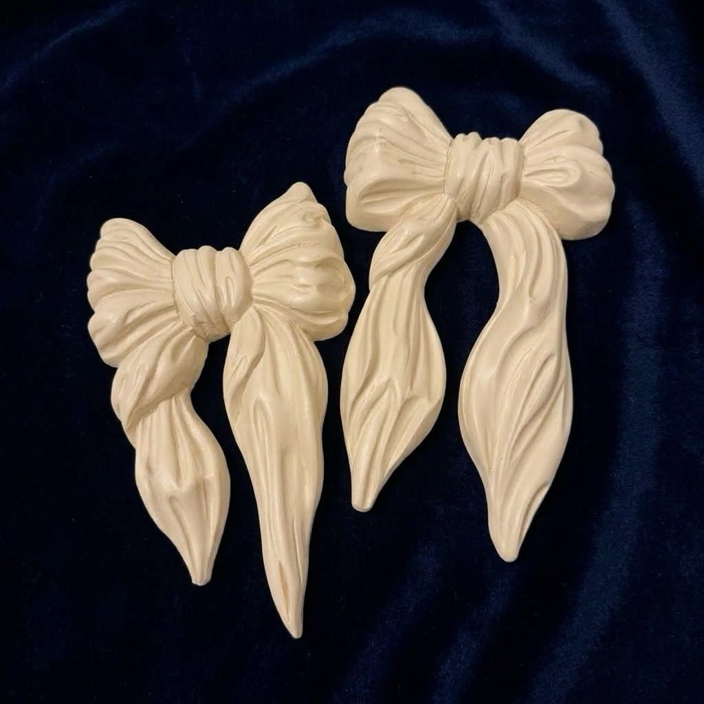 Vintage Homco Cream Bow Wall Plaques Set of 2 Resin Ribbon Wall Decor #7501