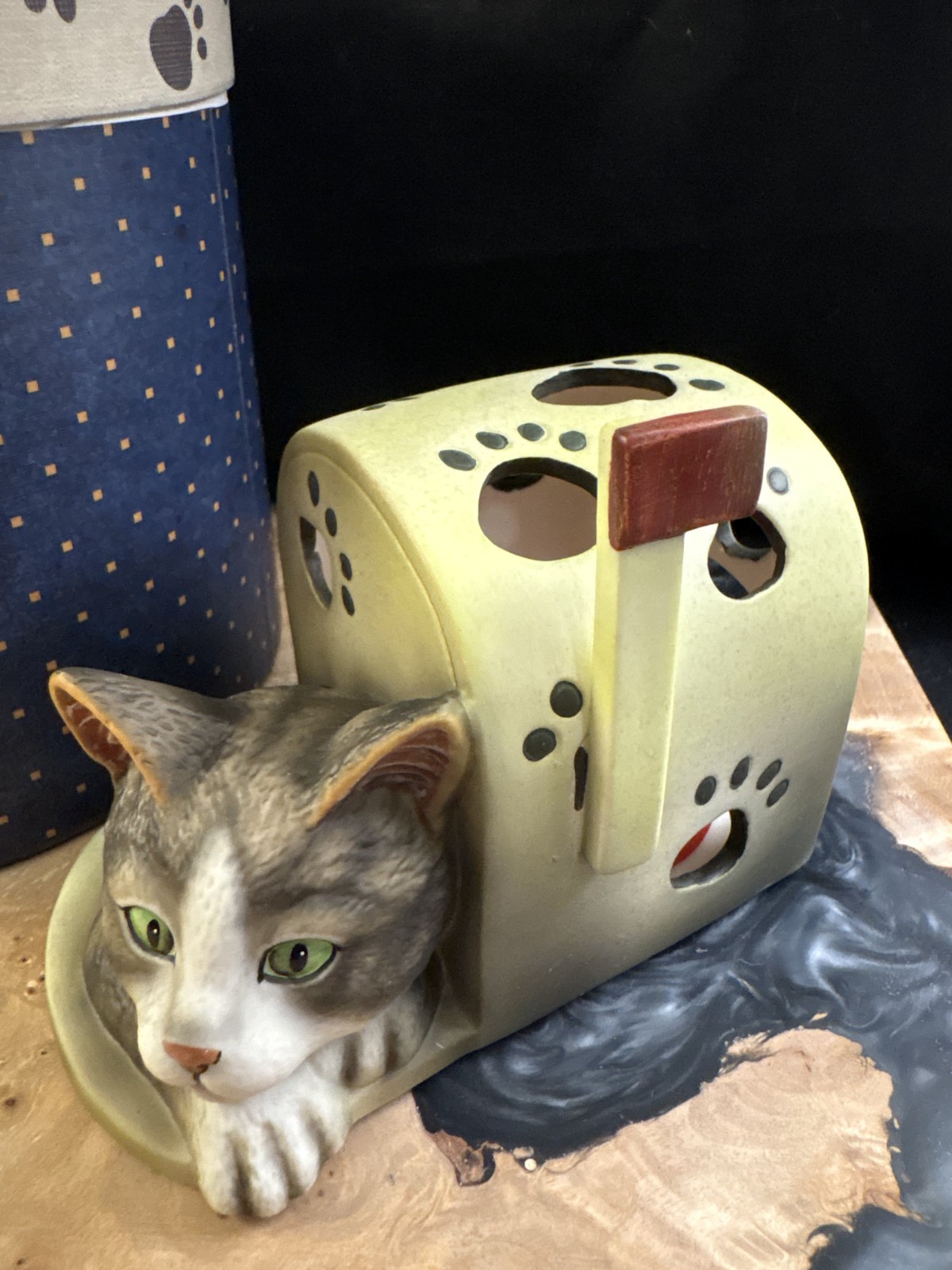 Lang Candles, Tea Light Holder, Cat in a Mailbox with Original Box/Cat Lovers