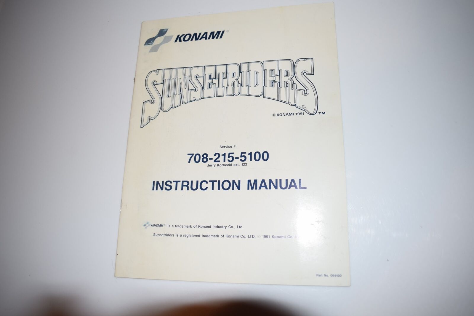 SUNSET RIDERS INSTRUCTION MANUAL KONAMI 1991 708-215-5100 (BOOK751)