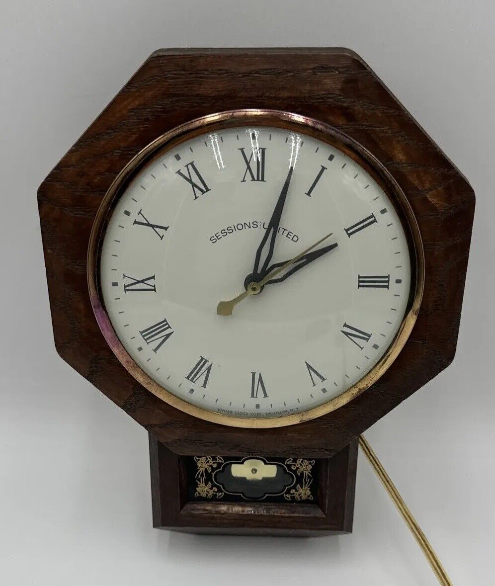 Sessions-United Electric Wall Clock with Pendulum United Clock Corp