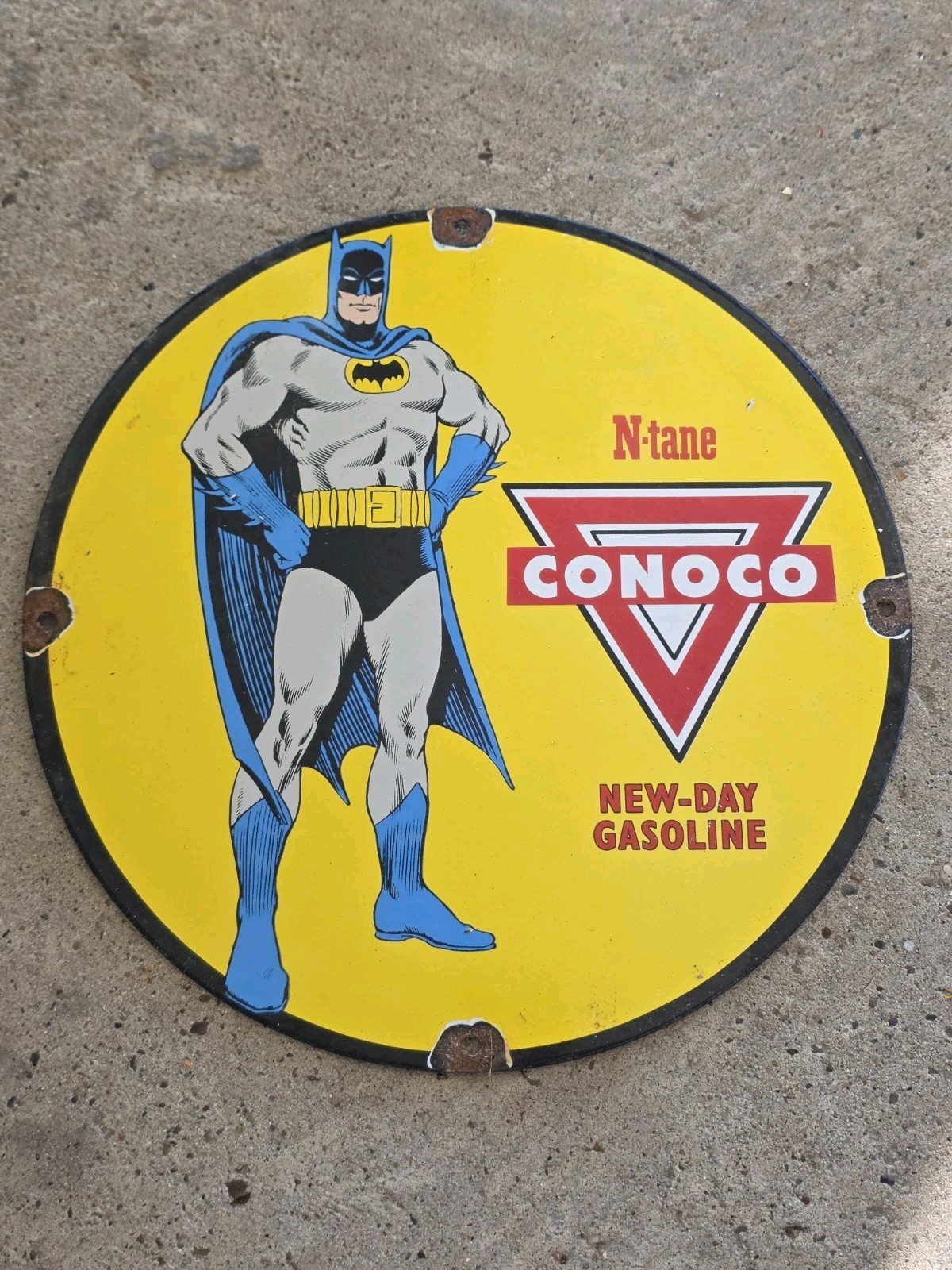 VINTAGE CONOCO N-TANE GAS PORCELAIN GAS STATION PUMP SIGN 12\