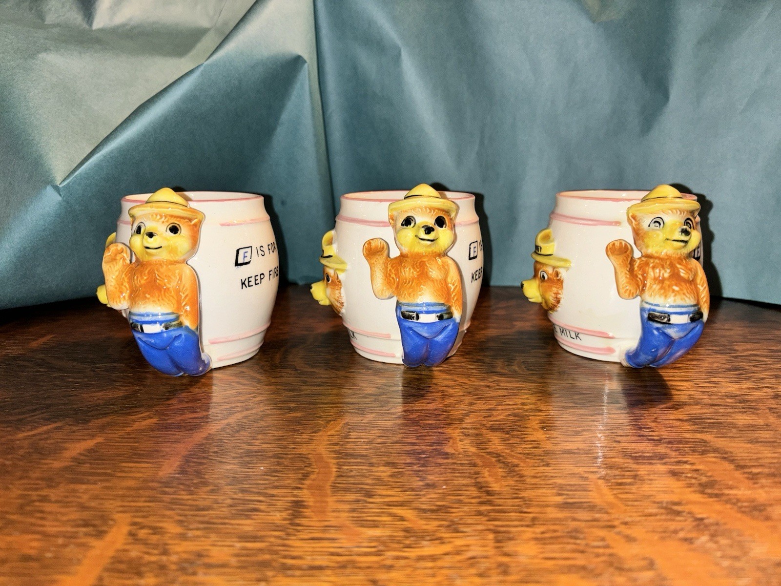 3 Vtg SMOKEY THE BEAR I LIKE MILK F is for Forest PREVENT FOREST FIRES Mug